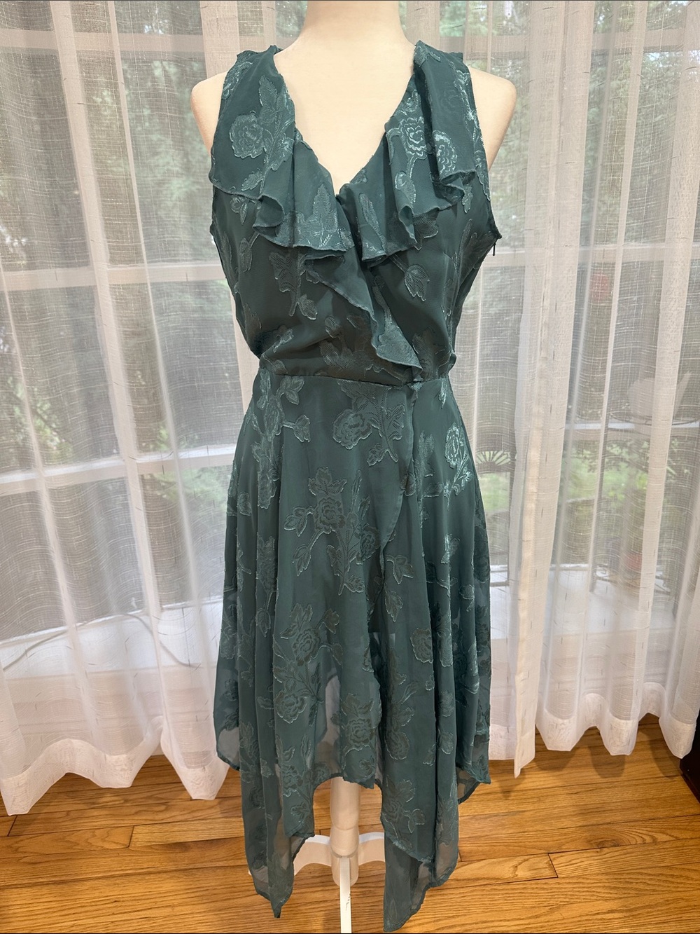 Leith Women’s Teal Ruffle High-Low Midi Dress Size M